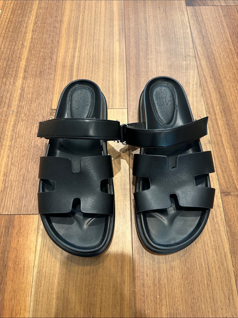 JustFab Black Double-Strap Slide Sandals